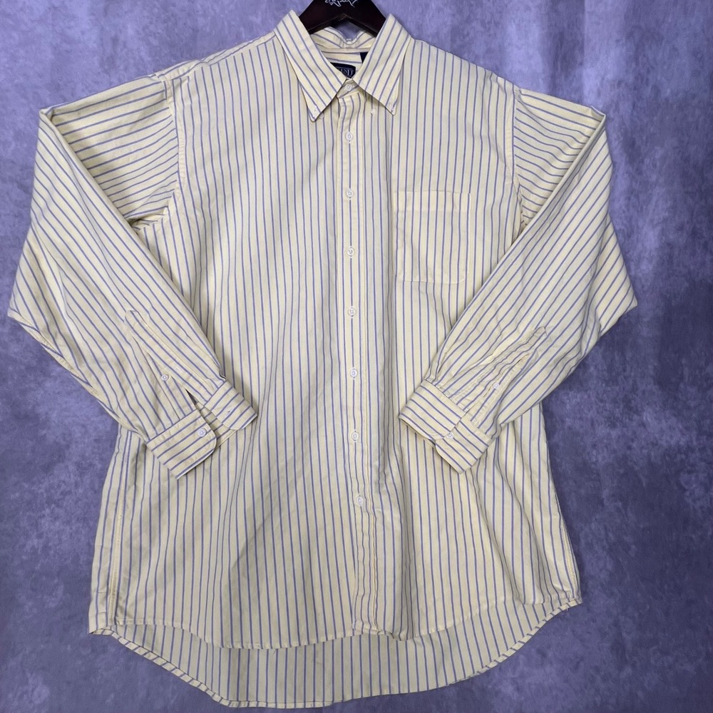 Lands End Button Down Shirt Mens 18-36 Yellow Blue Striped Excellent Tall USA‎